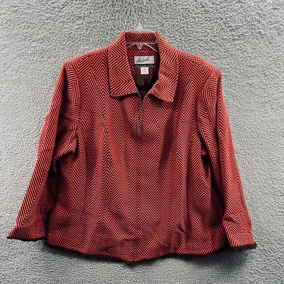 Randolph Duke Womens Plus 22W Red Black Chevron Zip-Front Jacket Retro Statement - Picture 1 of 7